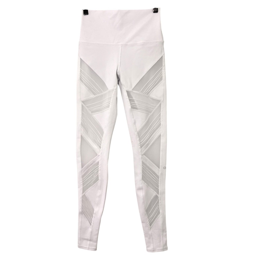 Alo Yoga Moto Leggings Small White Mesh Panel High Waist Activewear Gym Workout